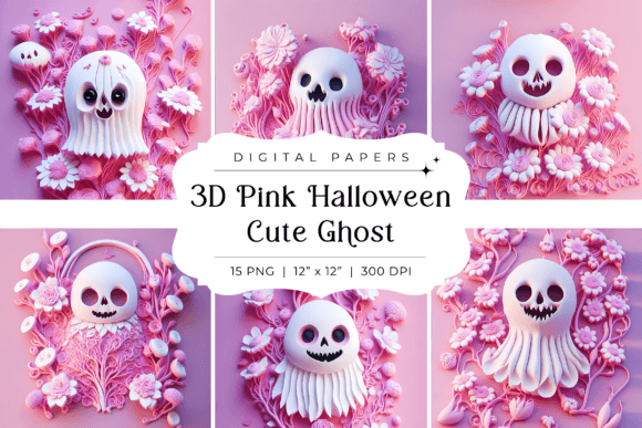3D Pink Halloween Cute Ghost Backgrounds for Modern Design