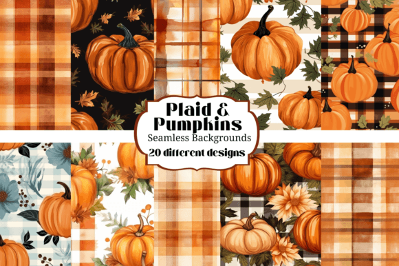 Autumn Craft Essentials: Plaid & Pumpkins Seamless Backgrounds