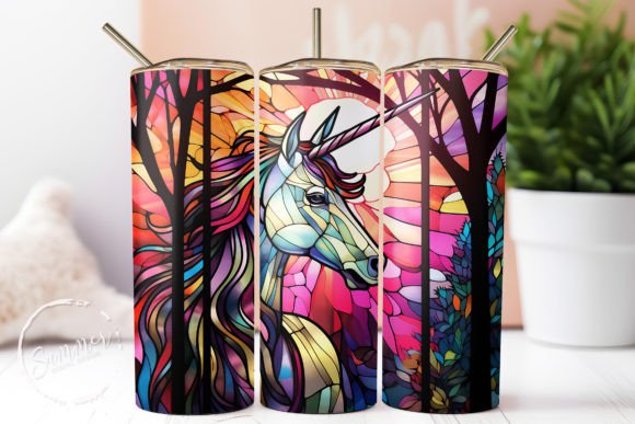Enchanting Retro Unicorn, Stained Glass Backgrounds
