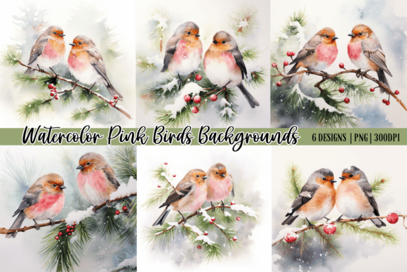 Pink Birds Winter Backgrounds: Digital Art for Creative Projects