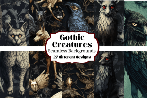 Unleash Dark Elegance: Gothic Creatures Seamless Patterns