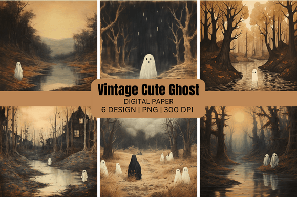 Vintage Cute Ghost Painting Backgrounds