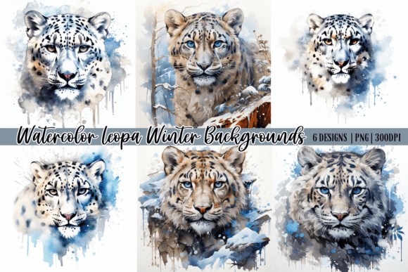 Watercolor Leopa Winter Backgrounds: Digital Art for Creative Projects