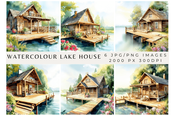 Watercolour Lake House Backgrounds: Elevate Your Designs